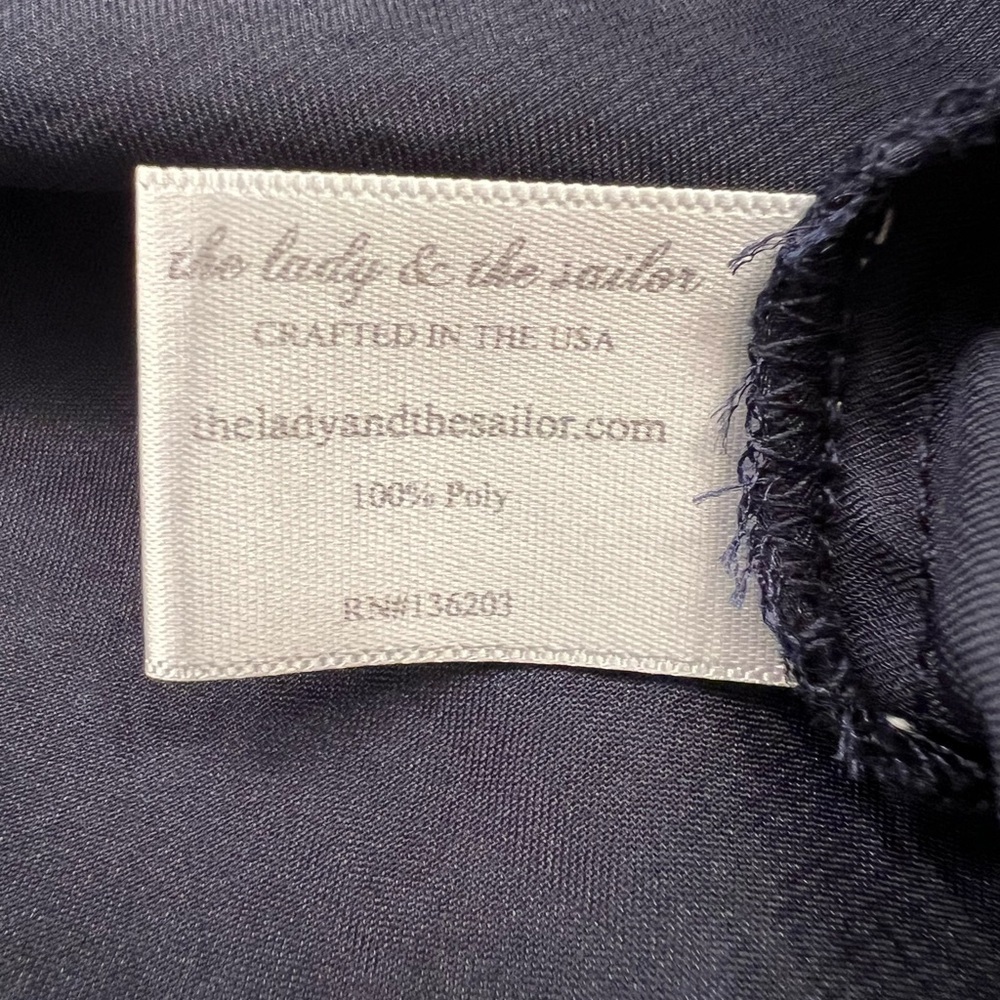 The Lady & The Sailor Faux Wrap Midi Length Wedding Guest Dress Navy Blue Size 2 - Picture 6 of 7